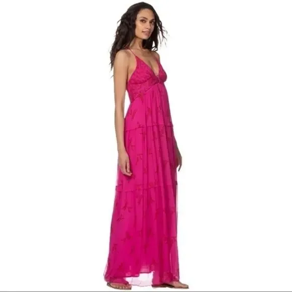 Ba&sh Masha Chiffon Printed Maxi Dress Pink Large - Picture 5 of 16